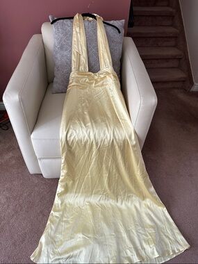 Peppermayo Pale Yellow Satin Halter Slip Dress